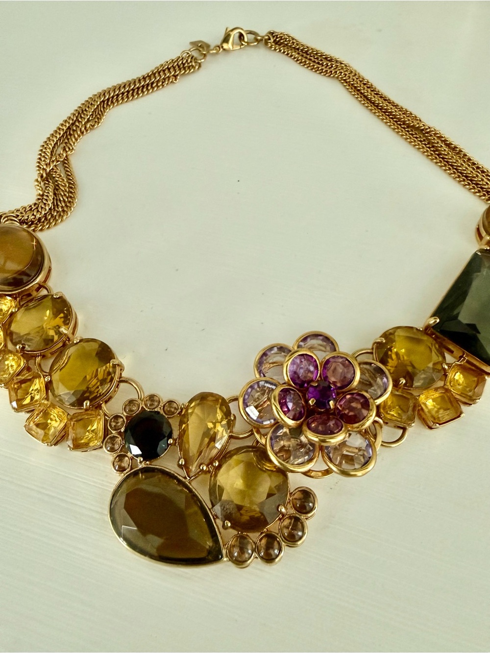 J. Crew Gold-Tone Necklace with Yellow and Purple Gem Flower